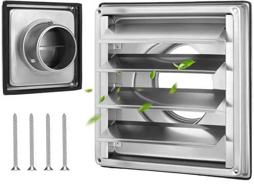 QWORK® 100 mm Rejilla de Ventilación Rectangular con Láminas Móviles, Acero Inoxidable 304, Protección Contra la Intemperie y Cierre Automático (DN 100)