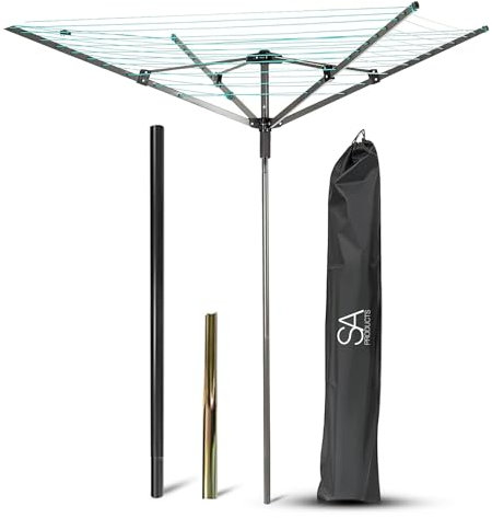 SA Products Rotary Washing Line | 45m Rotating Heavy Duty Clothes Airer Outdoor | Garden 4 Arm Rotary Washing Line | Washing Line Rotary with Ground Spike & Cover