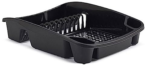 ZARVICZONIA Large Plastic Dish Drainer and Cutlery Rack Kitchen Sink Utensil Holder Draining Cup and Cutlery Drip Plate Worktop Storage Organizer Grey, Black, Cream (48 x 39 x 12 cm) (Black)