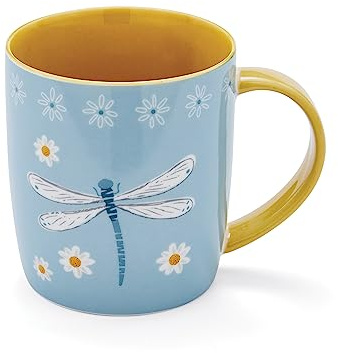 Cooksmart English Meadow Dragon Flies Stoneware Barrel Mug | British designed, large capacity, durable finish, easy-clean surface, suitable for hot drinks