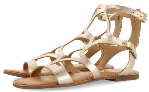 Sandalias Color Platino DE Piel Estilo Romanas para Mujer TOPOJE