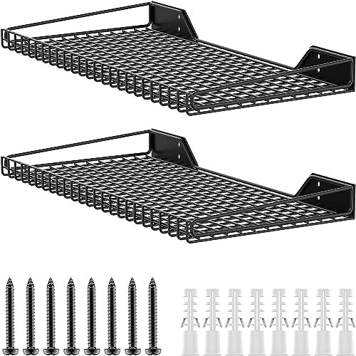 TORACK 2 Pack Wall Mounted Storage Shelves, 23.5 x 12 Wall Shelf for Garage, Closet, Laundry Room, Heavy Duty Garage Wall Shelving, Holds Up to 65 lbs(Black)