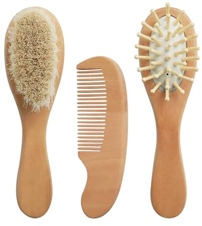 1 brosse à laine en bois, 1 peigne à airbag, 1 peigne plat, kit de soins, produits pour nouveau-né, accessoires pour bébé, peigne à cheveux pour bébé, brosse douce, outils de nettoyage de salle de