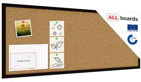 ALLboards Pinnwand mit Schwarzer Holz Rahmen 100x40cm Korktafel Korkwand Pinnwand Kork