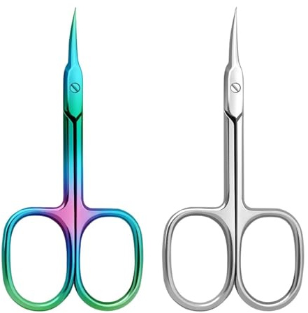 2 Pieces Cuticle Scissors, Stainless Steel Cuticle Scissors, Curved Cuticle Scissors, Suitable for Trimming Cuticles, Eyebrow Shaping, Beard Trimming
