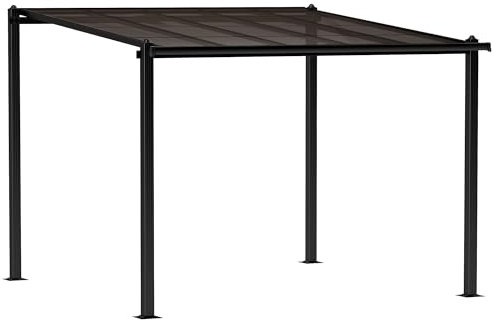 Outsunny Pergola Garten Outdoor Aluminium 3 x 3 m Lehnpergola mit wasserdichtem Polycarbonat-Dach, Drainagesystem, Gartenlaube Sonnenschutz UPF30+ für Terrasse Patio Hof, grau