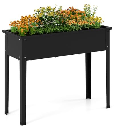 COSTWAY Letto da Giardino Rialzato, Fioriera Elevata con Gambe, Fori di Drenaggio, Aiuola Rialzata per Verdure, Frutta, Fiori e Erbe, Ideale per Balcone, Cortile e Patio, 100 x 40 x 80 cm