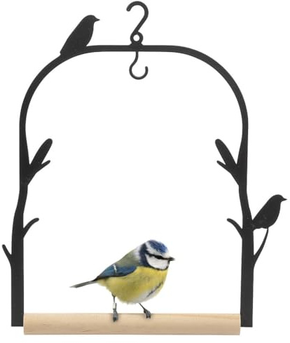 moses. Leaf & Blossom Bird Swing Feeder - 2-in-1 Bird Swing and Feeder, Made of Wood and Metal, for Garden, Balcony, Patio, in a Gift Box