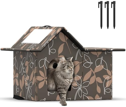 Outdoor Cat House Weatherproof, Large Feral Cat House for Winter, Collapsible Outdoor Cats Shelter in Winter with Door and Soft Mat, Easy to Assemble