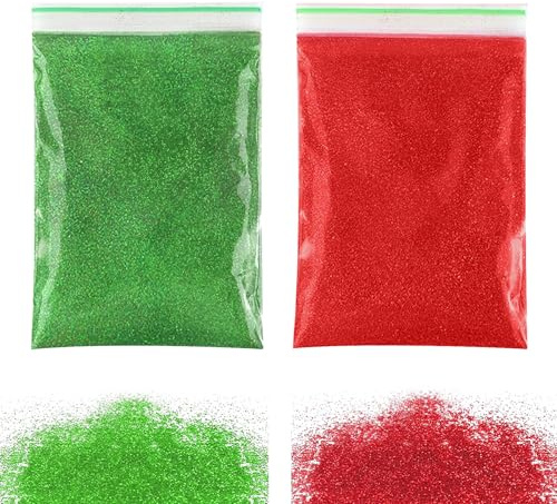CUVZORA 100 g di glitter per fai da te, glitter in polvere per fai da te, glitter, per unghie, viso, biglietti, fai da te, nail art (rosso e verde)