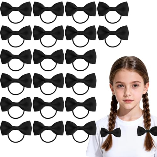 Lot de 20 élastiques pour cheveux enfants, Rubans noirs avec boucles, Accessoires coiffure pour école, Idéal pour enfants et femmes