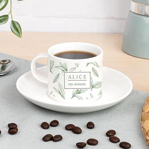 Wanapix | Juego de Café Expreso Personalizado | Cerámica Personalizada | Apta Lavavajillas | 100ml | Café Expreso y Solo | Hojas