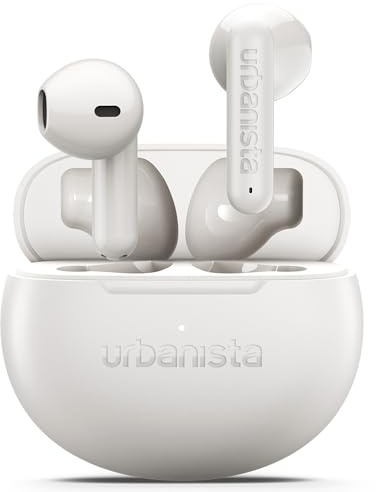 Urbanista Bluetooth In Ear Hörlurar Trådlösa, True Wireless Earbuds, Vit | Bluetooth 6.0 Earphones, Multipoint InEar Headphones, Bass Boost, 25h Batteritid, IPX4, USB-C, For iPhone & Samsung