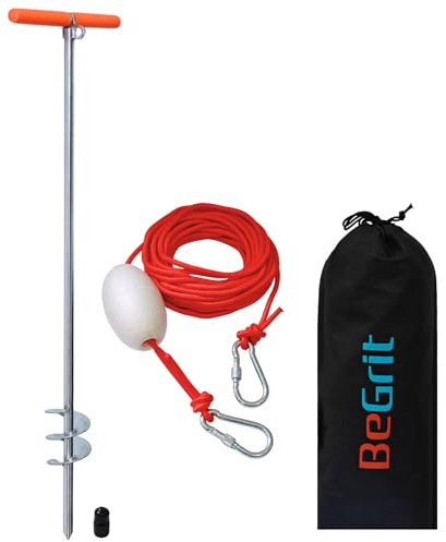 BeGrit Ancla de Arena de Tornillo para Barco 76cm para Agua Poco Profunda | Acero Inoxidable con Mango Desmontable para Playa Banco de Arena Kayak Moto de Agua y Pontón
