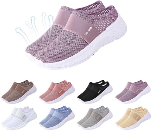 Ortopediska tofflor dam sommar – stängda sandaler med kilklack dam, vandringssandaler i nät promenadskor, slip-on, fritidssandaler, andas, vandringssandaler, mjuka träningsskor
