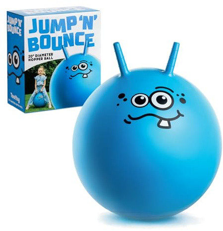 Toyrific Jump N Bounce Kids Space Hopper, 20 Inch Retro Bouncing Ball with Easy Grip Handles, Outdoor or Indoor Exercise Toy for Ages 3+, Toothy BlueDesign