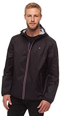 Tommy Hilfiger Men's Active Slicker With Tricolor Zipper Rain Jacket, Black, M UK