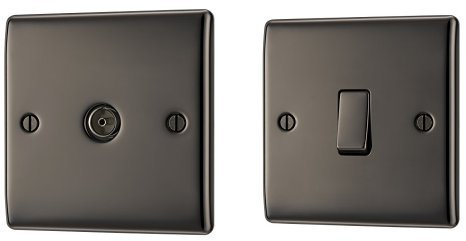 BG Electrical NBN60 Nexus Metal Single Socket, Black Nickel + NBN12 10 A Electrical 1-Gang 2-Way Metal Nickle Light Switch, Black