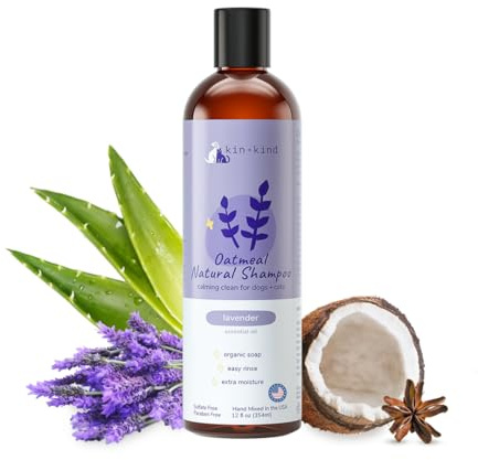 kin+kind Oatmeal Shampoo for Dogs & Cats – Natural Anti Itch Pet Shampoo for Sensitive Skin w/Colloidal Oatmeal, Coconut Oil & Olive Oil – Moisturizing Oatmeal Bath for Dry, Itchy – Lavender 12 fl oz