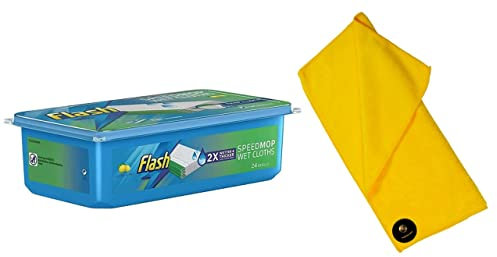 Flash 317765-1 Speedmop Wet Cloths Lemon Multi-Surface Refills, 1 x 24 Pack, Cotton, White
