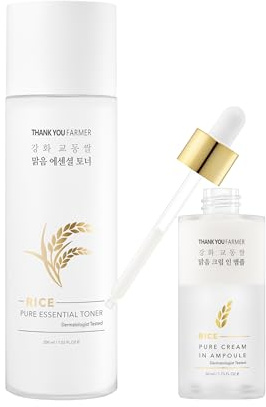 Rice Pure Essential Toner & Cream In Ampoule Duo, Korean Rice Extract, K Beauty, Niacinamide, Vegan, Dermatologist Tested