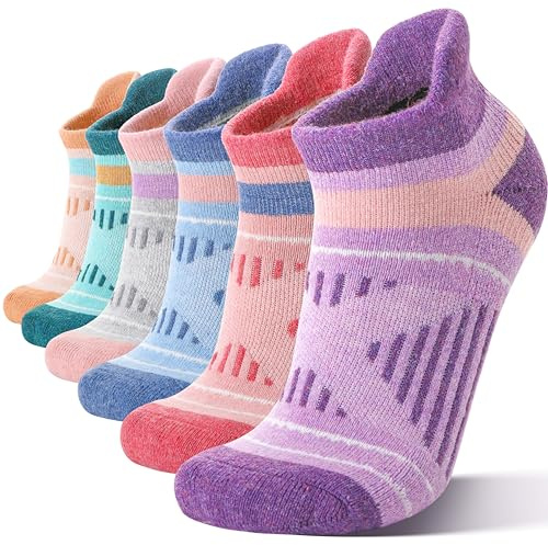 EBMORE Merino Wool Ankle Hiking Socks Compression Warm Winter Thermal Thick Cushion No Show Running Moisture Wicking Socks Gifts Stocking Stuffers for Women 6 Pairs(Colorful Mix,M)