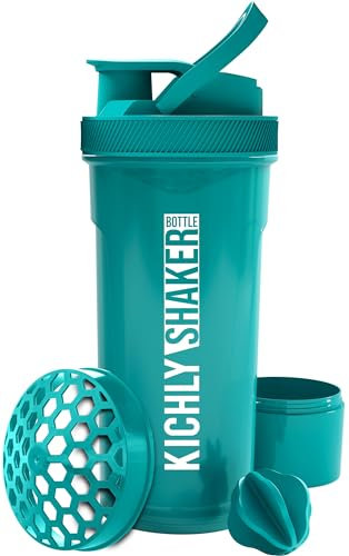 KICHLY Classic 700ml Bottiglia Shaker per Proteine con Palla Shaker, Contenitore per la conservazione degli integratori - per uso Palestr - Verde Acqua, Confezione da 1
