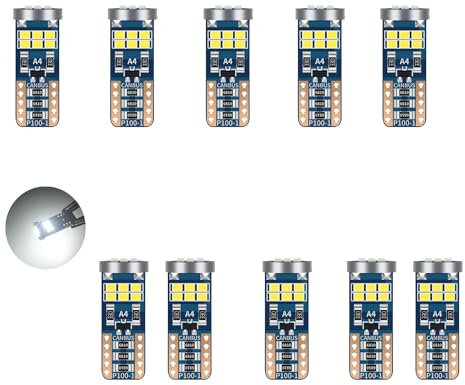 YOUNLEN T10 W5W LED 6500K(Bianco),Senza Errori Canbus,12V,369LM, 2.1W,18SMD 2016 Chip, Luci Interne Per Auto,Luci Interne a LED Per Auto,Plafoniera Aspettare (10 Pezzi)