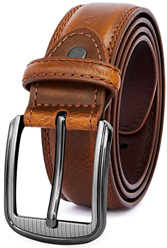 GSG SINCE 1998 Mens Genuine Leather Dress Belt Double Stitched Formal Mens Belts for Suits, Jeans, Uniform With Single Prong Buckle M22067