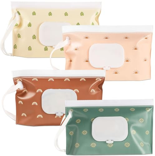 SANNIX Feuchttücher Tasche für Babys, 4 Feuchttücher Tasche für Unterwegs Feuchttücherbeutel für Babys Tragbar Wiederverwendbar Wet Wipe Tasche Baby Feuchttuchspender(Böhmen)