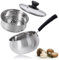 Pentola in acciaio inox da 1,5 litri con cestello per cottura a vapore e coperchio in vetro, multiuso per cucina bollente, cottura a vapore, set di pentole in metallo con manico in bachelite per tutti