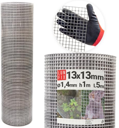 Drahtgitter feinmaschig 13x13 mm 1,4 mm – 1x5 m (100x500 cm) Wühlmausgitter Kaninchendraht Hasendraht Mäusegitter Volierendraht Rödeldraht Kaninchenzaun Metall Hasengitter – Lun Fix Gitter