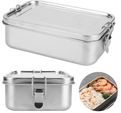 ZONJIE Stainless Steel Lunch Box, 1400ml Bento Box with Lock Clip Stainless Steel Lunch Box Portable Food Storage Container for Camping Travel School Work, Leak-Proof and Dishwasher Safe