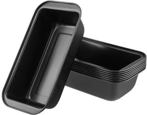 MAKTSAM 8 teglie rettangolari in acciaio al carbonio, 25 x 13 x 6 cm, colore nero, per cuocere torte, pagnotte, pane tostato