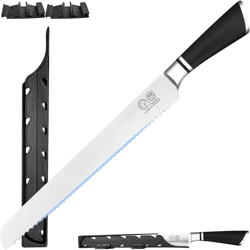 XYJ Couteau à pain japonais authentique depuis 1986 - 25,4 cm - Lame serrée en acier inoxydable - Avec couvercle - Pour la maison, la cuisine, le camping