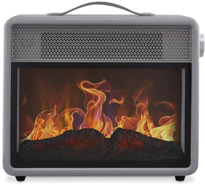 Swan SH27034 Retro Flame Effect Heater with Adjustable Thermostat, Independent Flame Effect, Quiet Operation, Overhear and Tip Over Switch Protection, 1.8KW, Grey