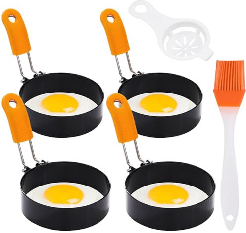 lbxtswpl Stampi per uova fritte, 4 stampi per uova fritte, padella in acciaio inox, antiaderente, rotondi, per uova fritte (7,5 cm, 10 cm)