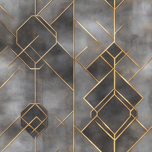 JIAOQSS Vinilo adhesivo para pared Geométrico moderno Papel tapiz adhesivo Línea geométrica gris dorada Envoltura de vinilo adhesivo para muebles papel de contacto adhesivo sala de estar dormitorio