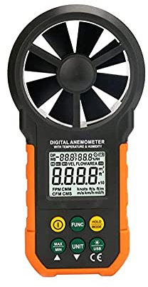 Anemómetro Digital, medidor de Velocidad del Viento CFM, anemómetro de Alta precisión Que Mide la Velocidad del Viento, la Temperatura, la sensación térmica y el Punto de rocío con retroiluminación.