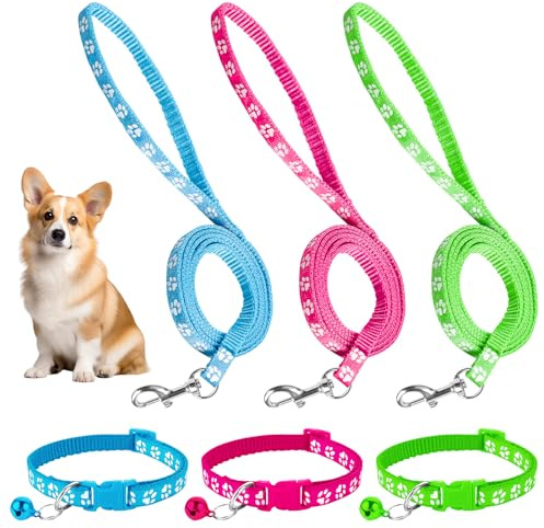 3 valphalsband med koppel hundhalsband och koppel hundhalsband för små hundar valptillbehör mjukt nylon justerbart spänne halsband för husdjur