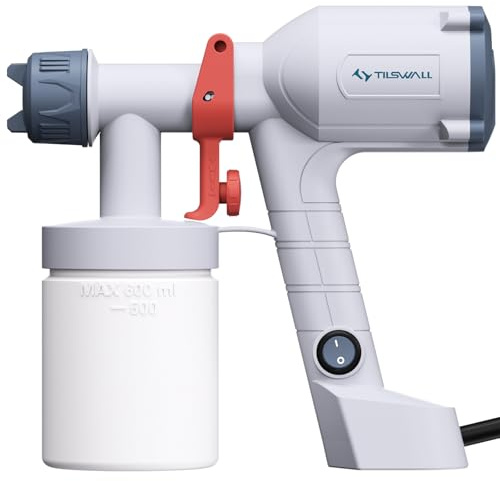 Tilswall Pistola de Pintura Eléctrica - Pulverizador de Pintura Ultraligera con Tanque Desmontable De 600ml, 2 Boquillas & 3 Modos, Paredes, Techos, Muebles, Vallas, Jardín, Opalescent