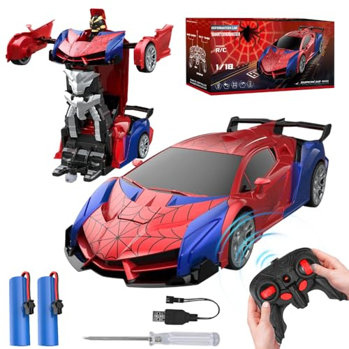 PLLYPE Macchina Telecomandata per Bambini, 2.4GHz Trasforma Robot & RC Auto da Corsa, 1:18 Auto Robot RC con Telecomando, per Regalo Compleanno Natale Bambino Bimbi 3 4 5 6 7 8 9 Anni