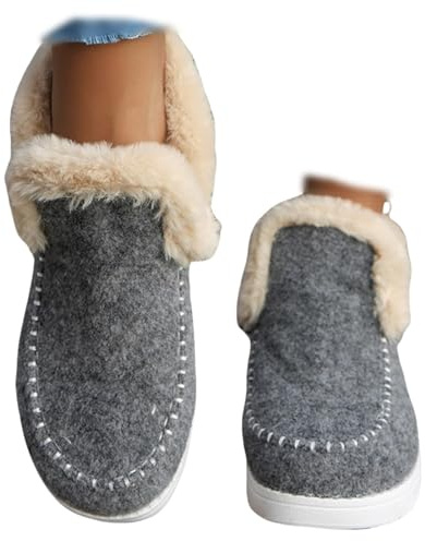 Winter Snow Boots for Women Orthopedic Arch Support Outdoor Non Slip Comfortable Trendy Slip On Ankle Booties Warm Cozy Fleece Lined Suede Slipper Boots Loafer Outdoor Walking Slipper Booties