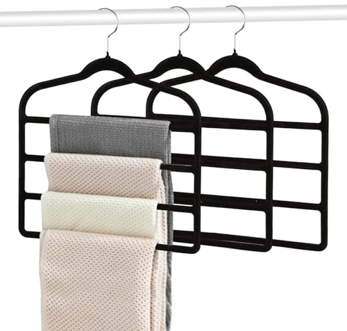 3 Piezas Perchas para Pantalones, Antideslizante Perchas Pantalones Ahorra Espacio de Terciopelo para Pantalones, Vaqueros, Bufandas, Toallas, Faldas, Corbatas, Cinturones, Prendas de Vestir, Negro