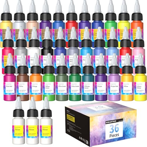 Oasser Airbrush Paint Set for Model, 33 Colors with 3 Thinners Water-Based