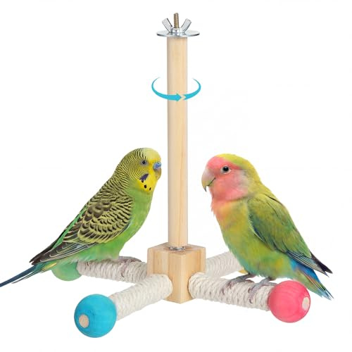 Grevosea Budgie Toys Parrot Perches Wooden Bird Perch for Cage Interactive Rotating Parakeet Toys Bird Swing Cage Accessories for Parakeets Budgie Cockatiel Small to Medium Birds