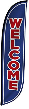 LookOurWay Feather Flag - 12ft Tall Advertising Flag Banner for Business and Events Promotion - Flag Only - Welcome, Blue (10M1200031)