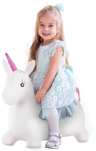 FiNeWaY Unicorn Space Hopper for Kids – Inflatable Bouncy Animal Ride-On Unicorn Toy with Pump Included, Animal Space Hopper for Kids - Christmas & Christening Gifts for Girls
