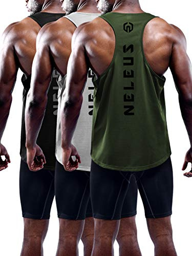 NELEUS Men's 3 Pack Dry Fit Y-Back Muscle Tank Workout Gym Shirt,5031,Black,Grey,Olive Green,XL