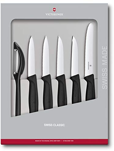 Victorinox Swiss Classic Set coltelli da cucina, 6 pezzi, coltello per verdura, coltello da pomodoro, coltello da colazione e pelapatate, acciaio inox, nero
